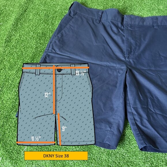 DKNY Classic Fit Flat Front Blue Bermuda Chino Preppy Style Golf Shorts Size 38 - Picture 3 of 14